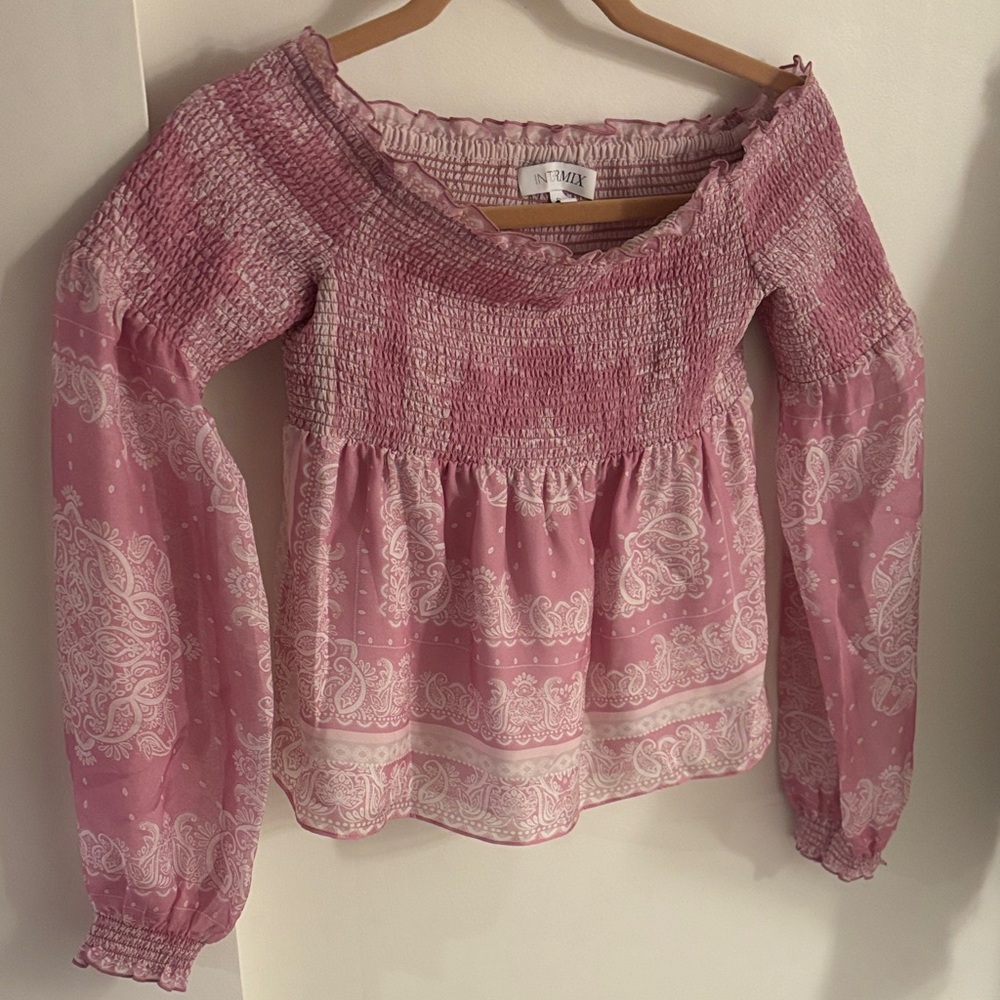 INTERMIX Pink Smocked Paisley Blouse